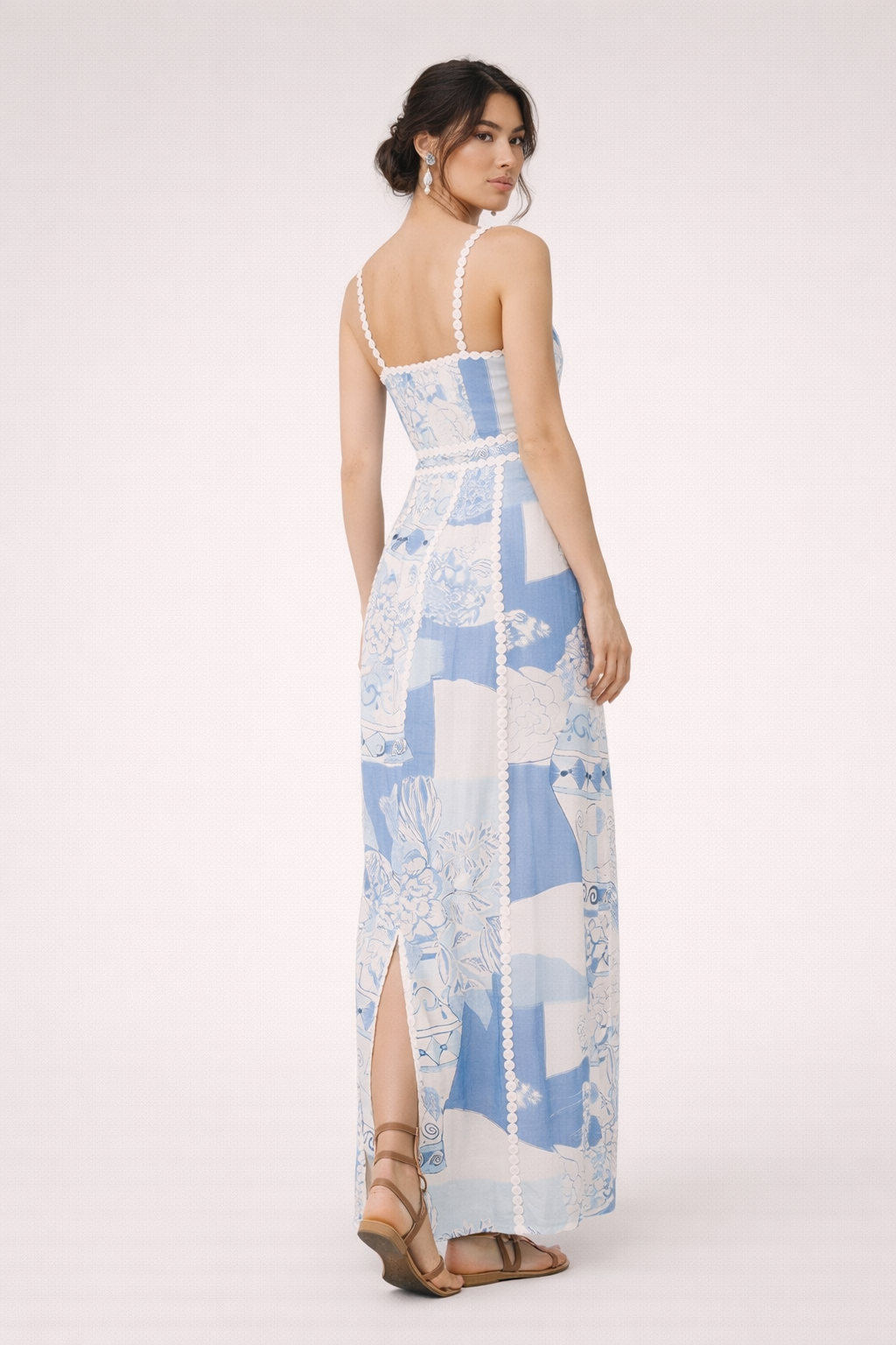 Robe longue femme dentelle et bretelles fines imprimée - Isabella