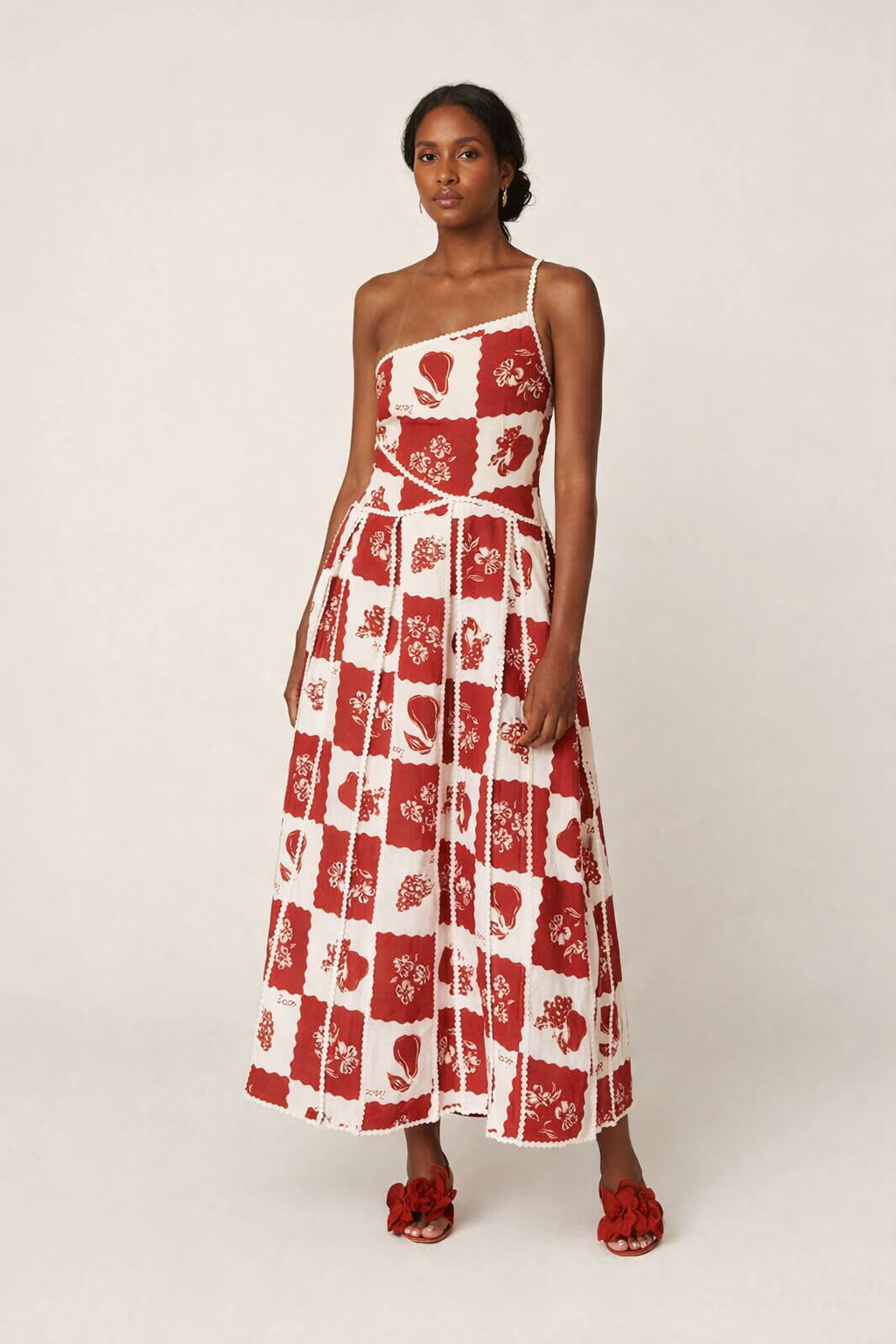 Robe longue asymétrique une épaule ornements floraux femme - Savine