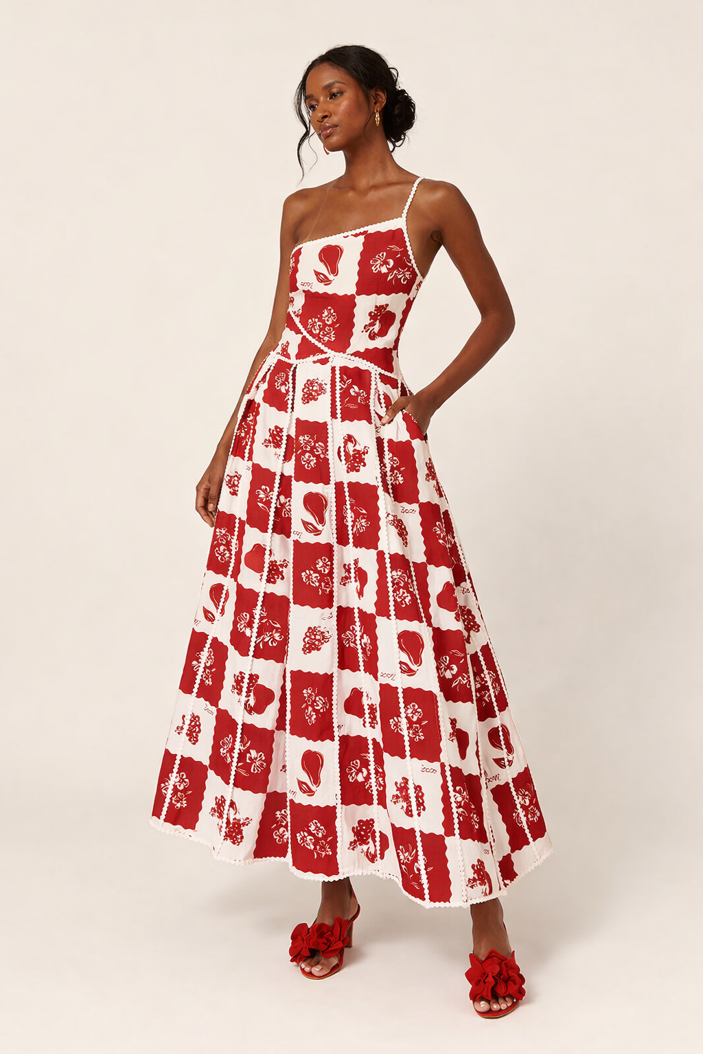 Robe longue asymétrique une épaule ornements floraux femme - Savine