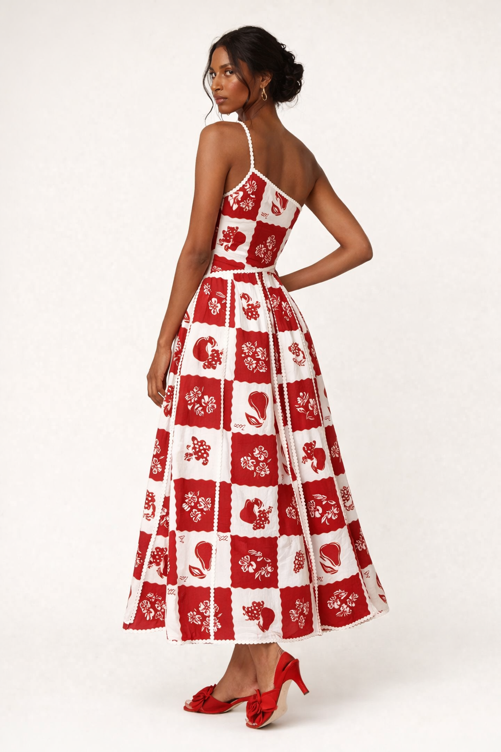 Robe longue asymétrique une épaule ornements floraux femme - Savine