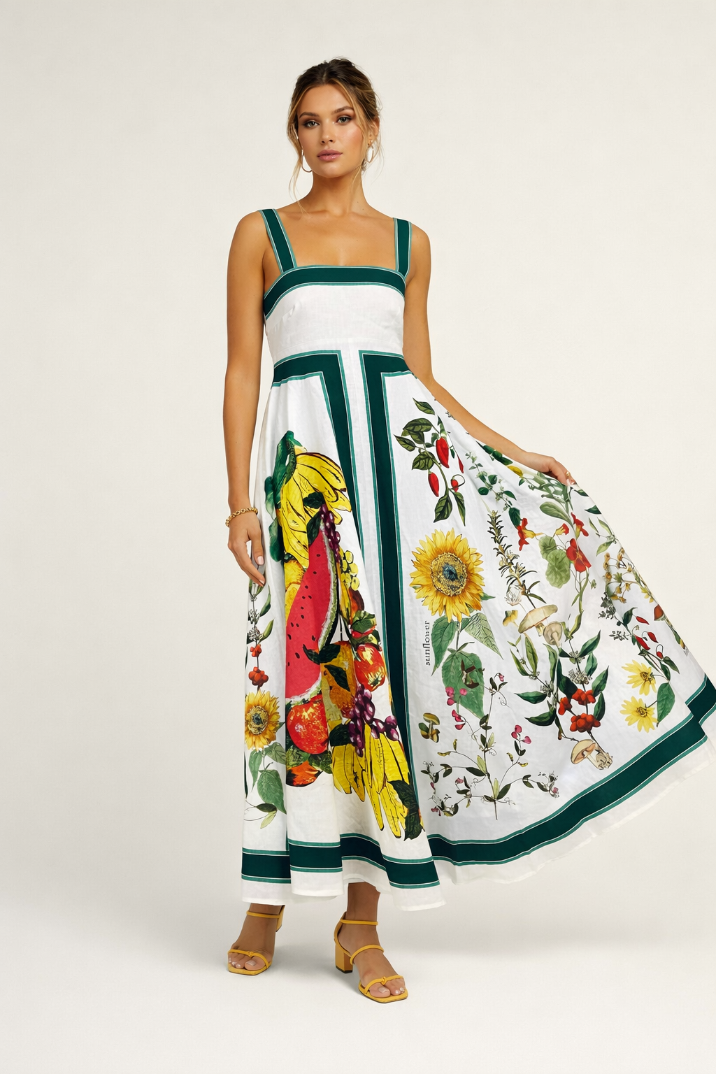 Robe longue femme larges bretelles motif floral vif - Nereyda
