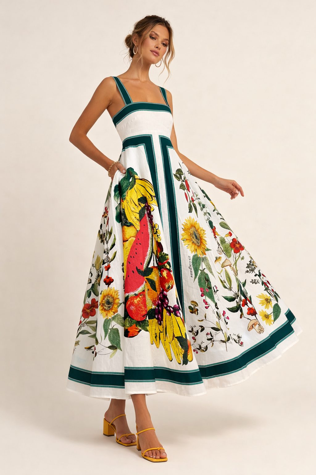 Robe longue femme larges bretelles motif floral vif - Nereyda
