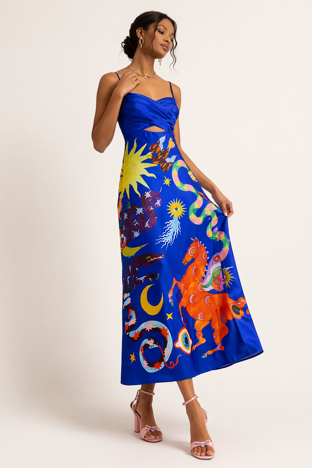 Robe midi femme dos découvert grand motif graphique - Olivia