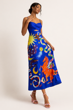 Robe midi femme dos découvert grand motif graphique - Olivia