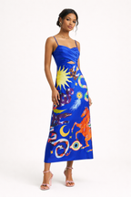 Robe midi femme dos découvert grand motif graphique - Olivia