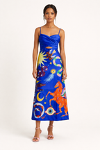Robe midi femme dos découvert grand motif graphique - Olivia