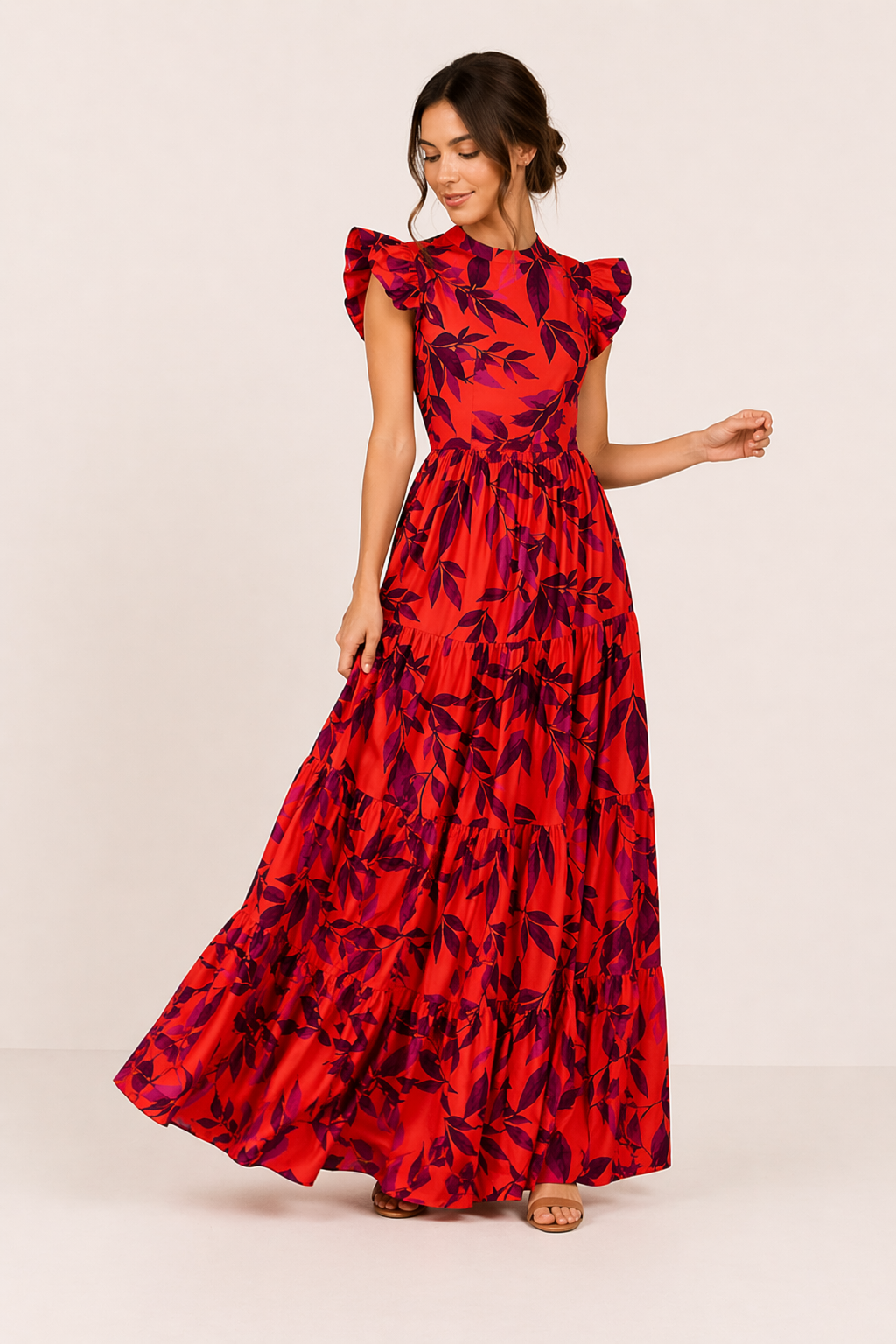 Robe longue florale manches courtes à volants été vacances et sorties - Camila