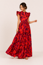 Robe longue florale manches courtes à volants été vacances et sorties - Camila