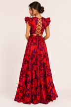 Robe longue florale manches courtes à volants été vacances et sorties - Camila