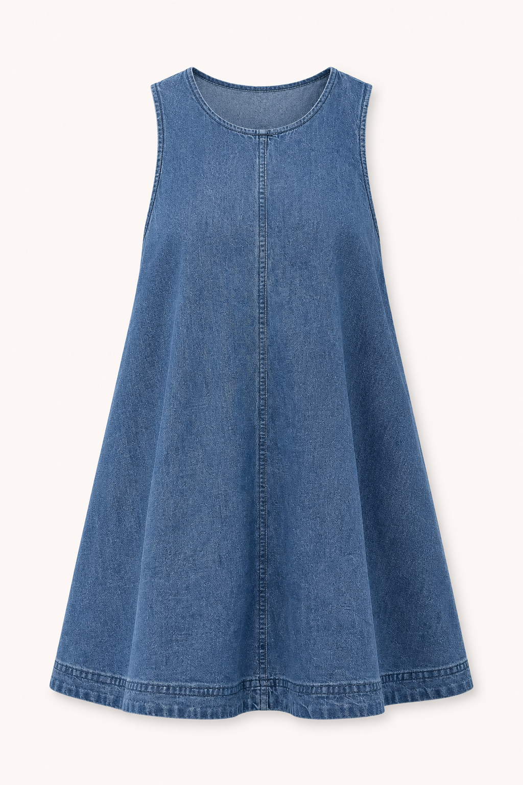 Robe courte denim col rond évasée sans manches légère été et quotidien - Elske