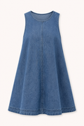 Robe courte denim col rond évasée sans manches légère été et quotidien - Elske