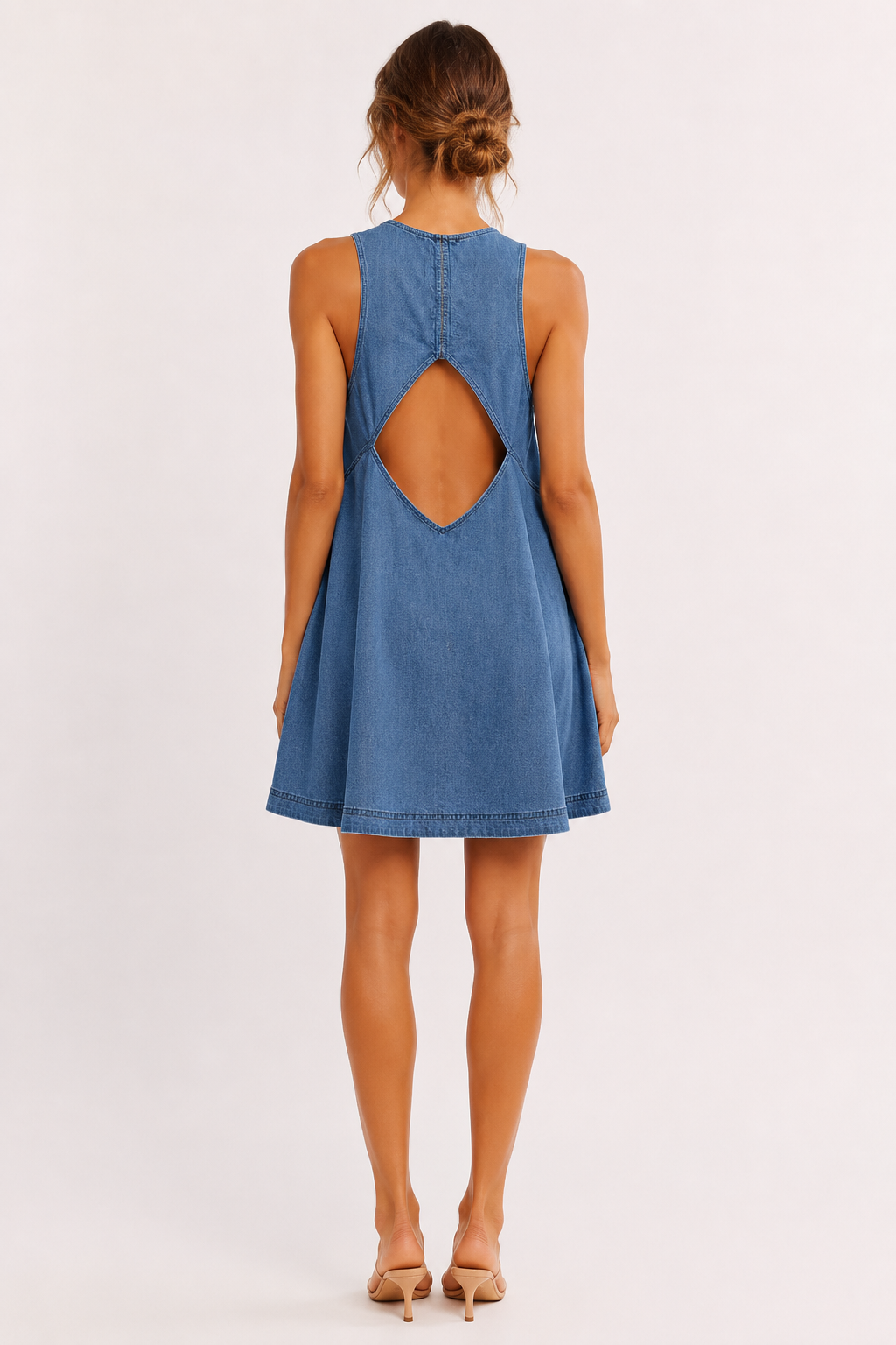 Robe courte denim col rond évasée sans manches légère été et quotidien - Elske