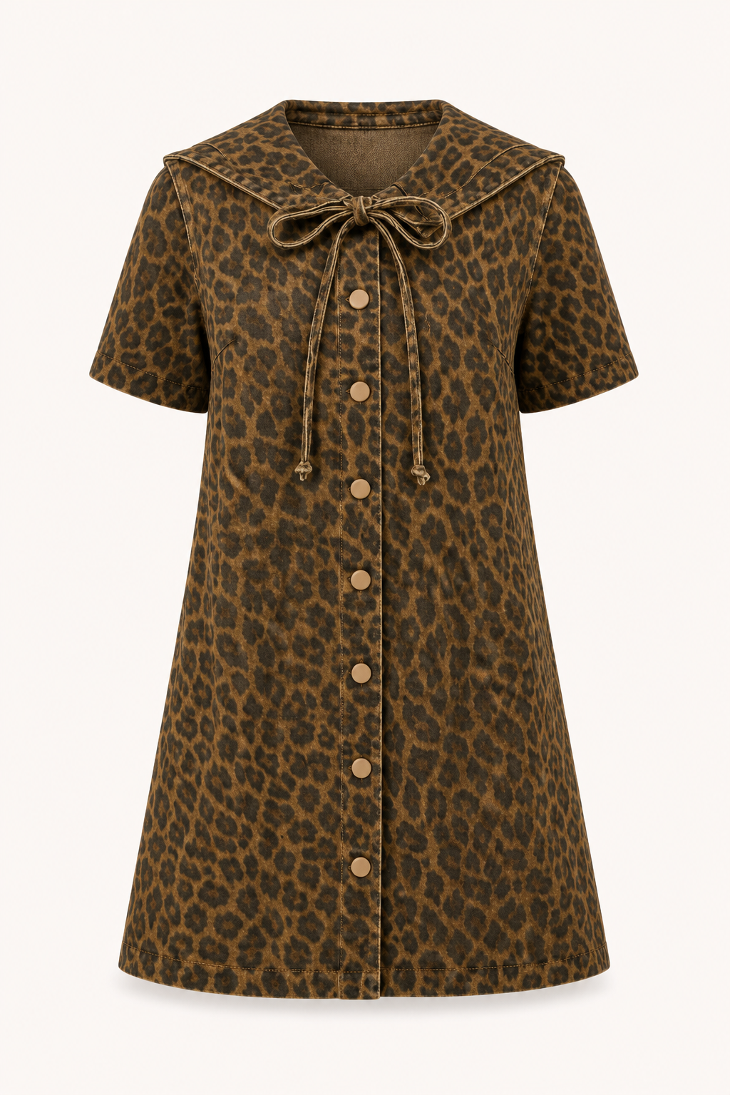 Robe courte denim col marin large imprimé all-over boutonnée vacances printemps-été - Paula