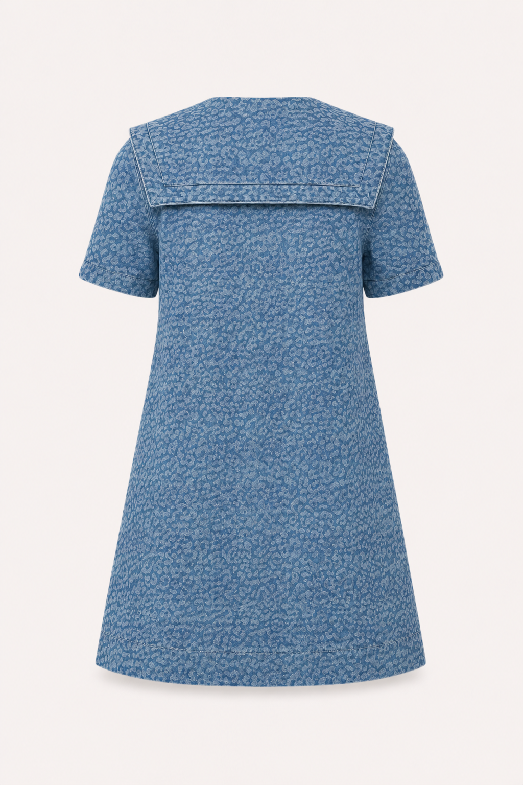 Robe courte denim col marin large imprimé all-over boutonnée vacances printemps-été - Paula