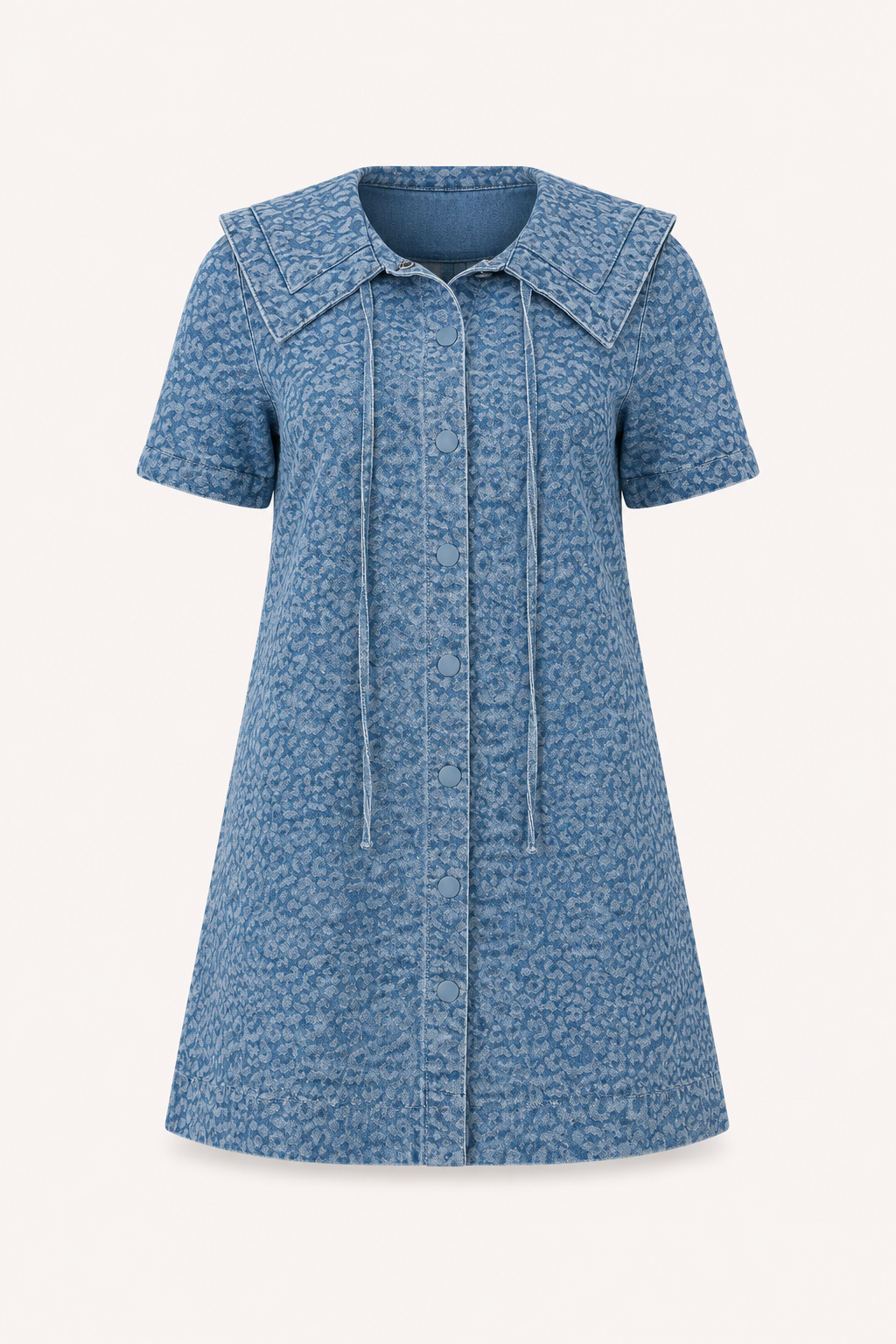 Robe courte denim col marin large imprimé all-over boutonnée vacances printemps-été - Paula
