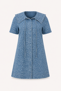 Robe courte denim col marin large imprimé all-over boutonnée vacances printemps-été - Paula