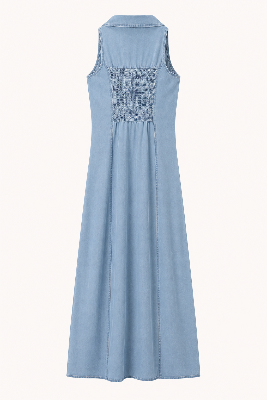 Robe longue denim sans manches boutonnée col revers jupe large printemps-été - Elara