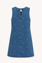 Robe courte denim sans manches broderie couture centrale légère quotidien vacances - Leni