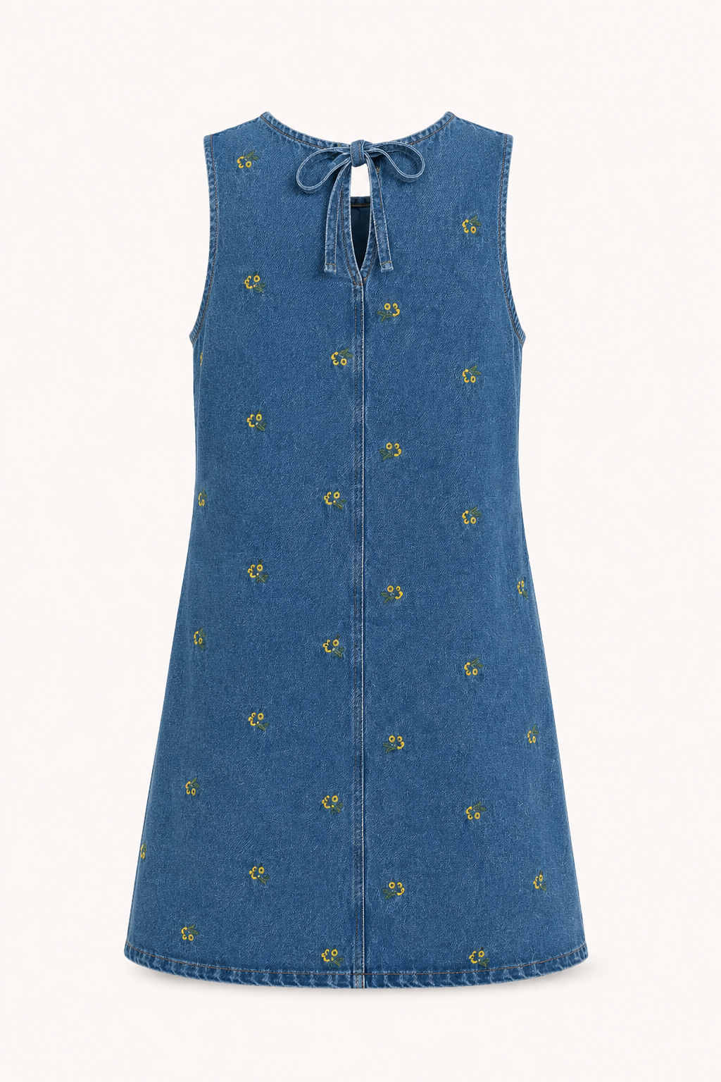 Robe courte denim sans manches broderie couture centrale légère quotidien vacances - Leni