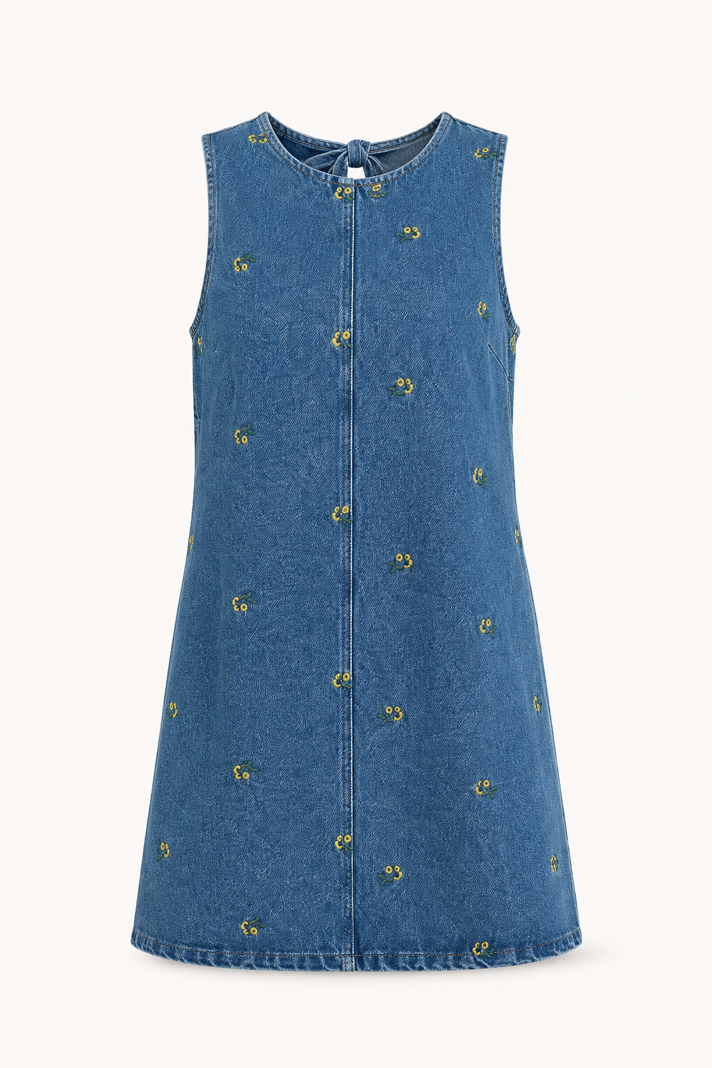Robe courte denim sans manches broderie couture centrale légère quotidien vacances - Leni
