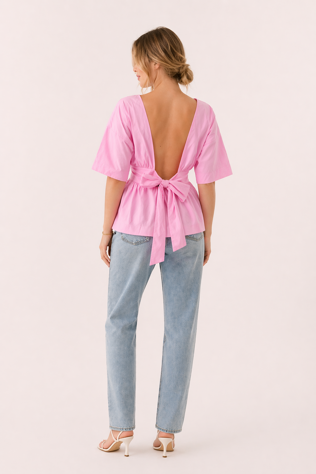 Chemisier femme col en V manches larges courtes taille cintrée décontracté - Natalia
