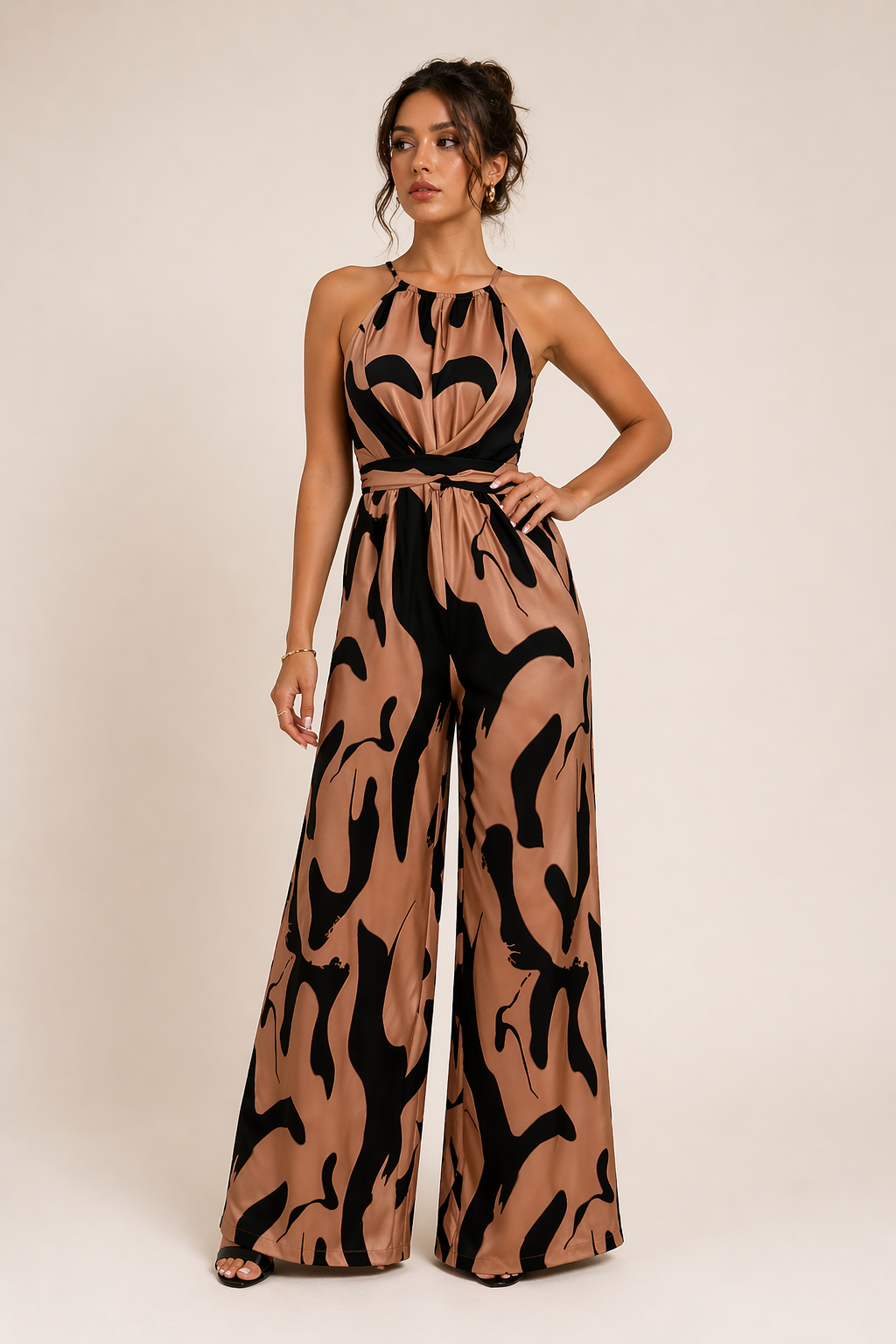 Combinaison femme dos nu taille haute jambe large imprimée événement - Gabriela