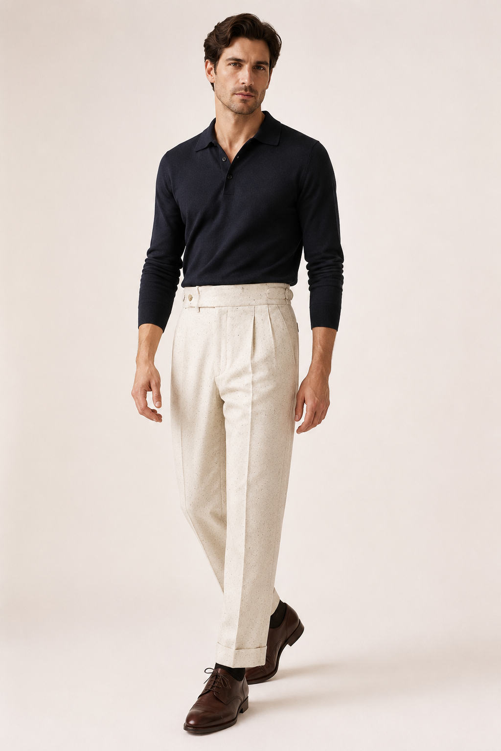 Pantalon de ville décontracté pour homme, coupe ample, jambes droites et deux pinces - Ewald