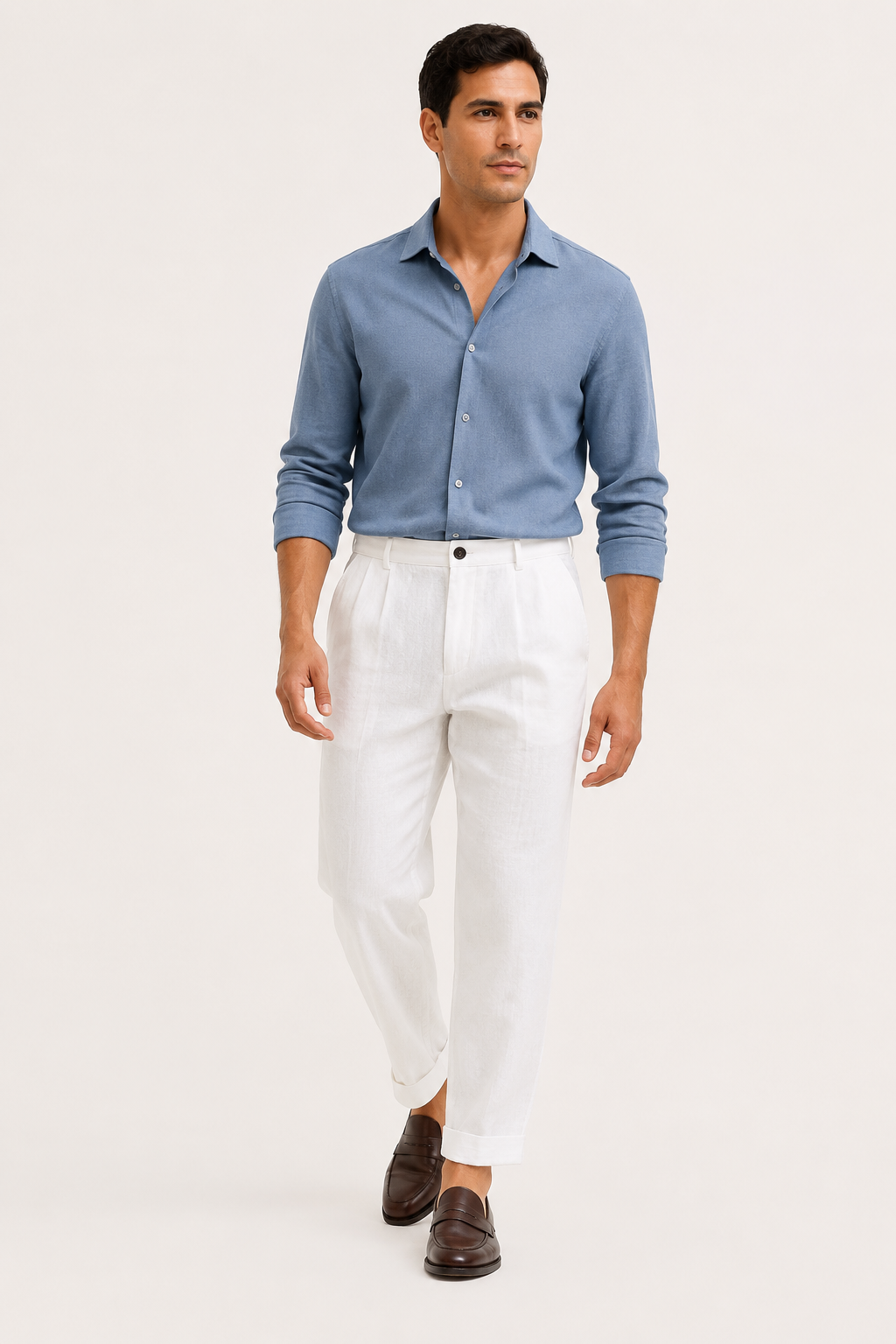 Pantalon en lin pour homme, à pinces et coupe droite jusqu'à la cheville - Günther