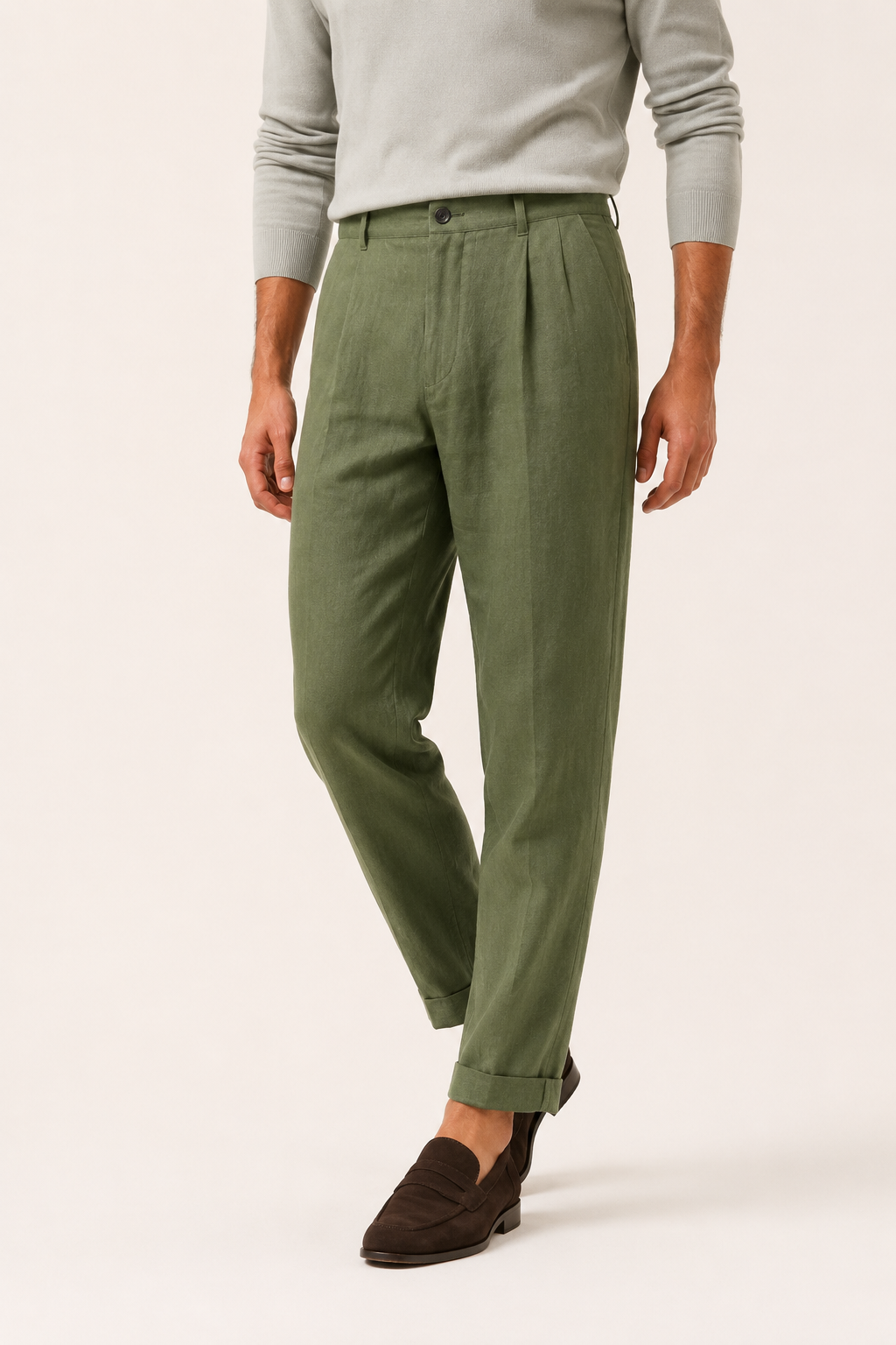 Pantalon en lin pour homme, à pinces et coupe droite jusqu'à la cheville - Günther