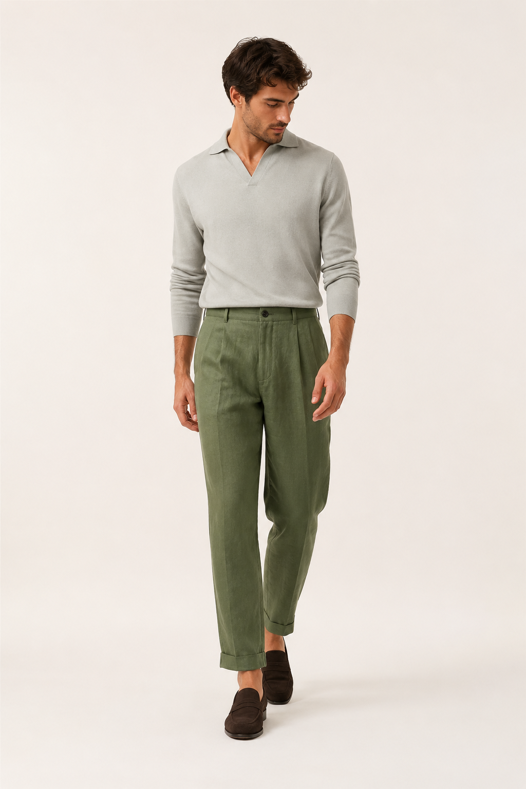 Pantalon en lin pour homme, à pinces et coupe droite jusqu'à la cheville - Günther