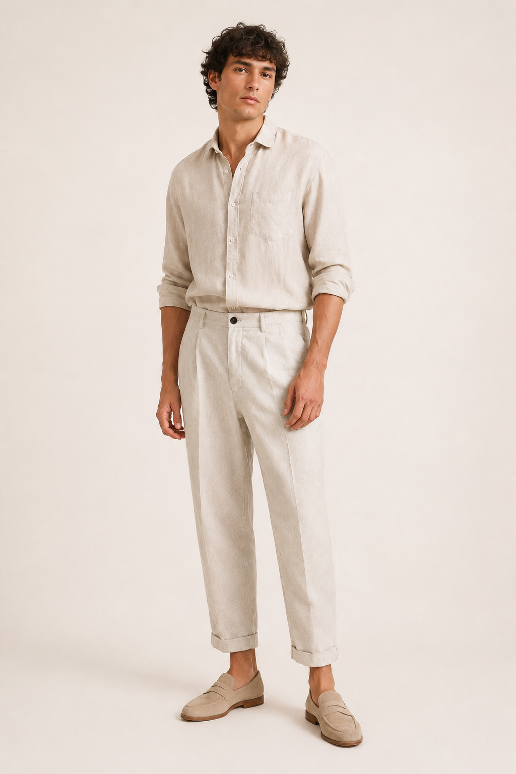 Pantalon en lin pour homme, à pinces et coupe droite jusqu'à la cheville - Günther