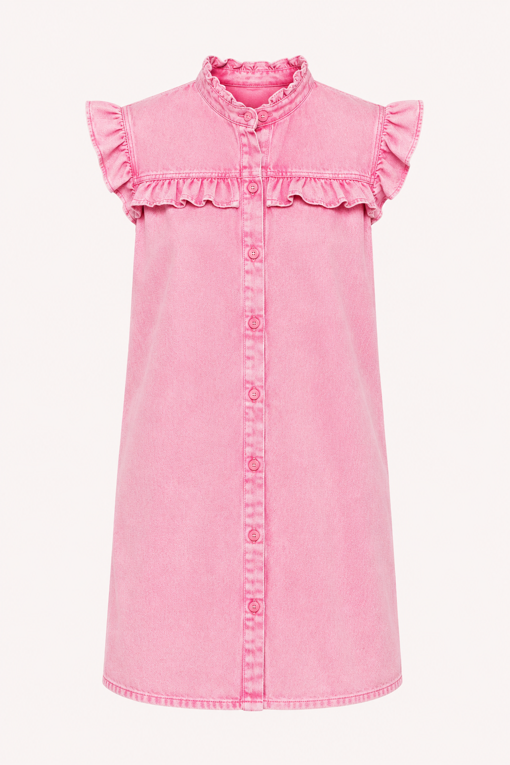 Robe courte denim volants épaules boutonnée devant confortable légère quotidien - Meike