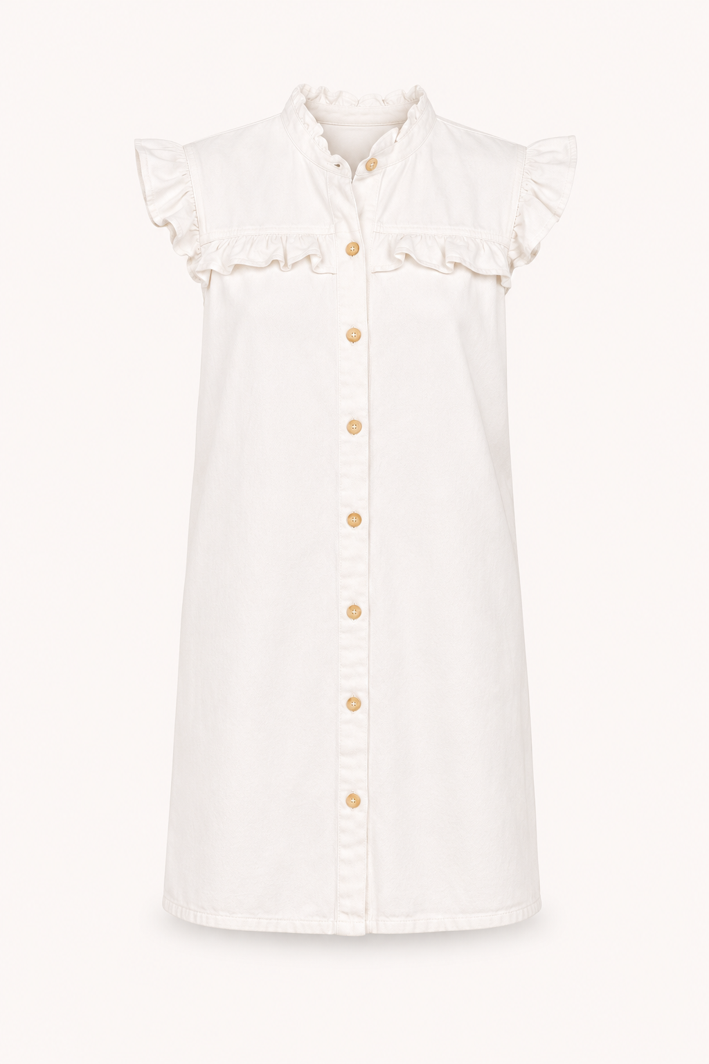 Robe courte denim volants épaules boutonnée devant confortable légère quotidien - Meike