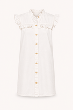 Robe courte denim volants épaules boutonnée devant confortable légère quotidien - Meike