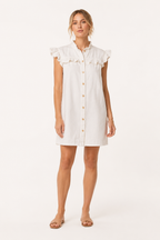 Robe courte denim volants épaules boutonnée devant confortable légère quotidien - Meike