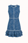 Robe courte denim imprimée sans manches double volant ourlet lignes contrastées déjeuner - Gerlind