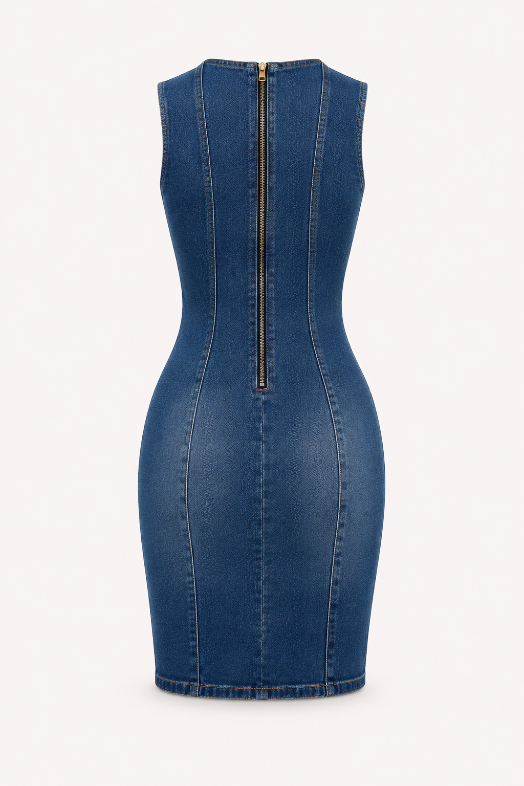 Robe courte denim sans manches détails métalliques fente poitrine coutures soirée décontractée - Karol