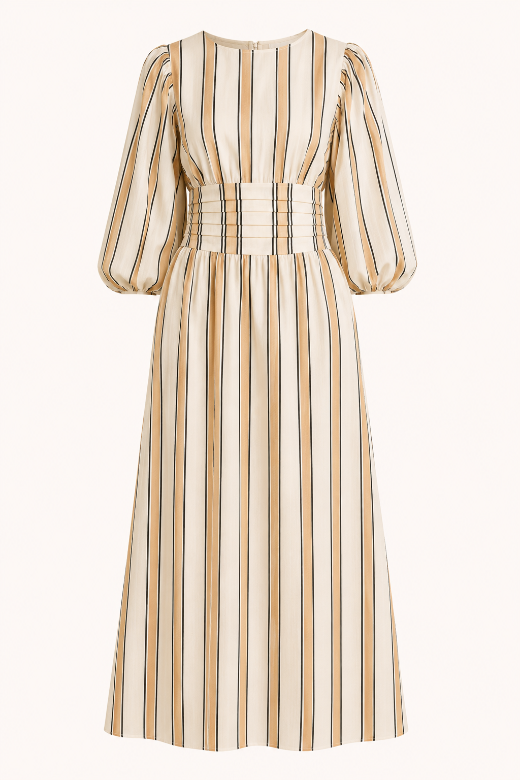 Robe longue rayures verticales manches bouffantes ceinture taille haute printemps-été - Larissa