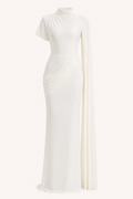 Robe longue col haut cape latérale drapé croisé taille gala cérémonie et soirée formelle - Mirna