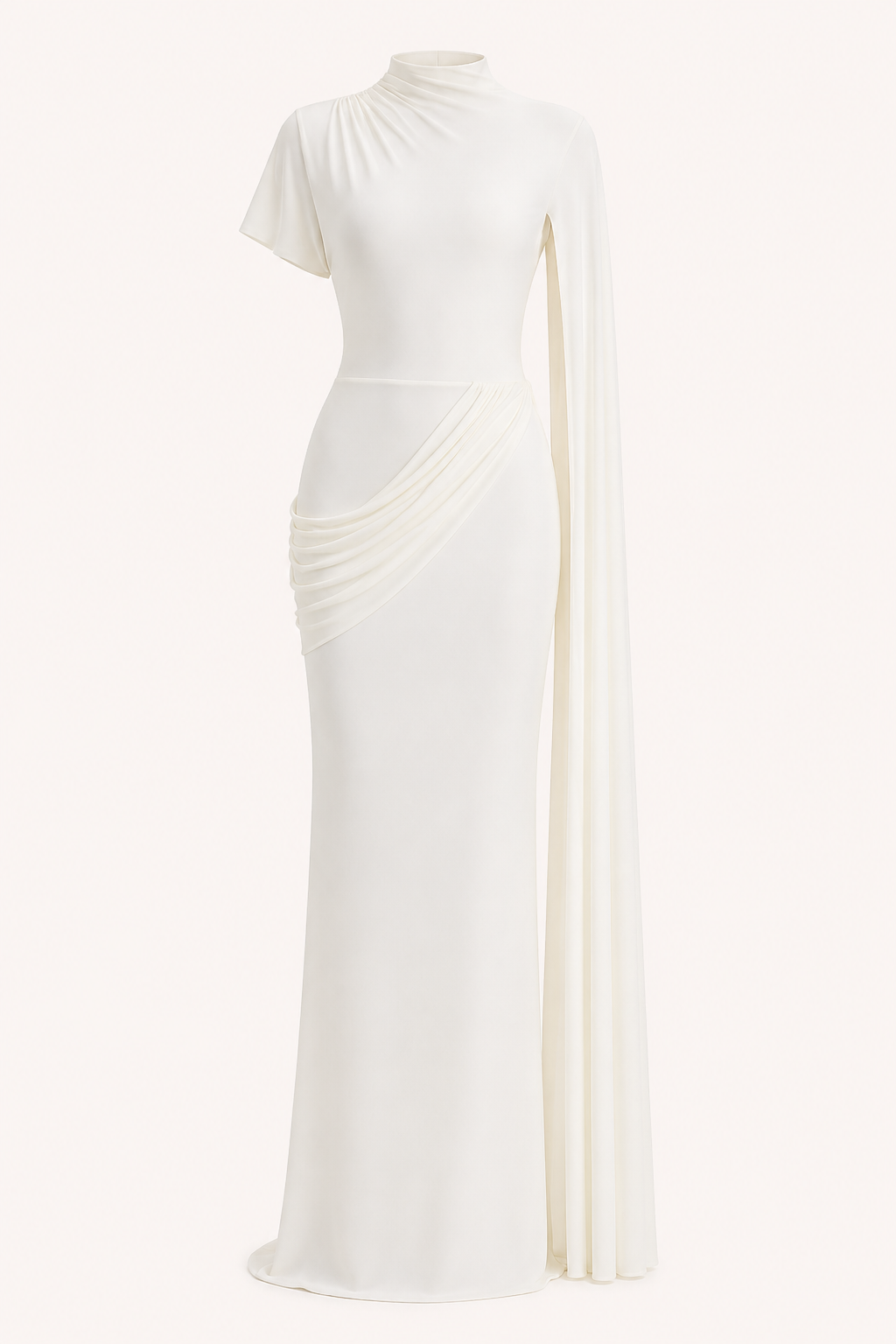 Robe longue col haut cape latérale drapé croisé taille gala cérémonie et soirée formelle - Mirna