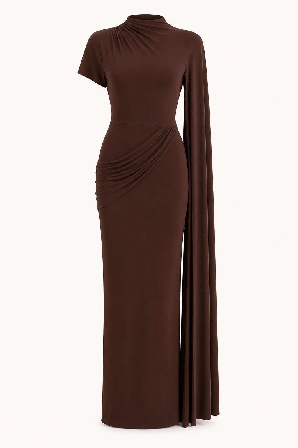Robe longue col haut cape latérale drapé croisé taille gala cérémonie et soirée formelle - Mirna