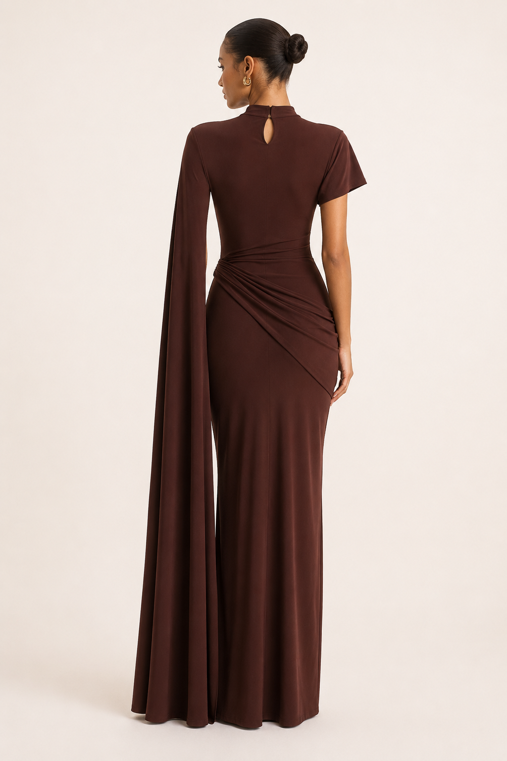 Robe longue col haut cape latérale drapé croisé taille gala cérémonie et soirée formelle - Mirna