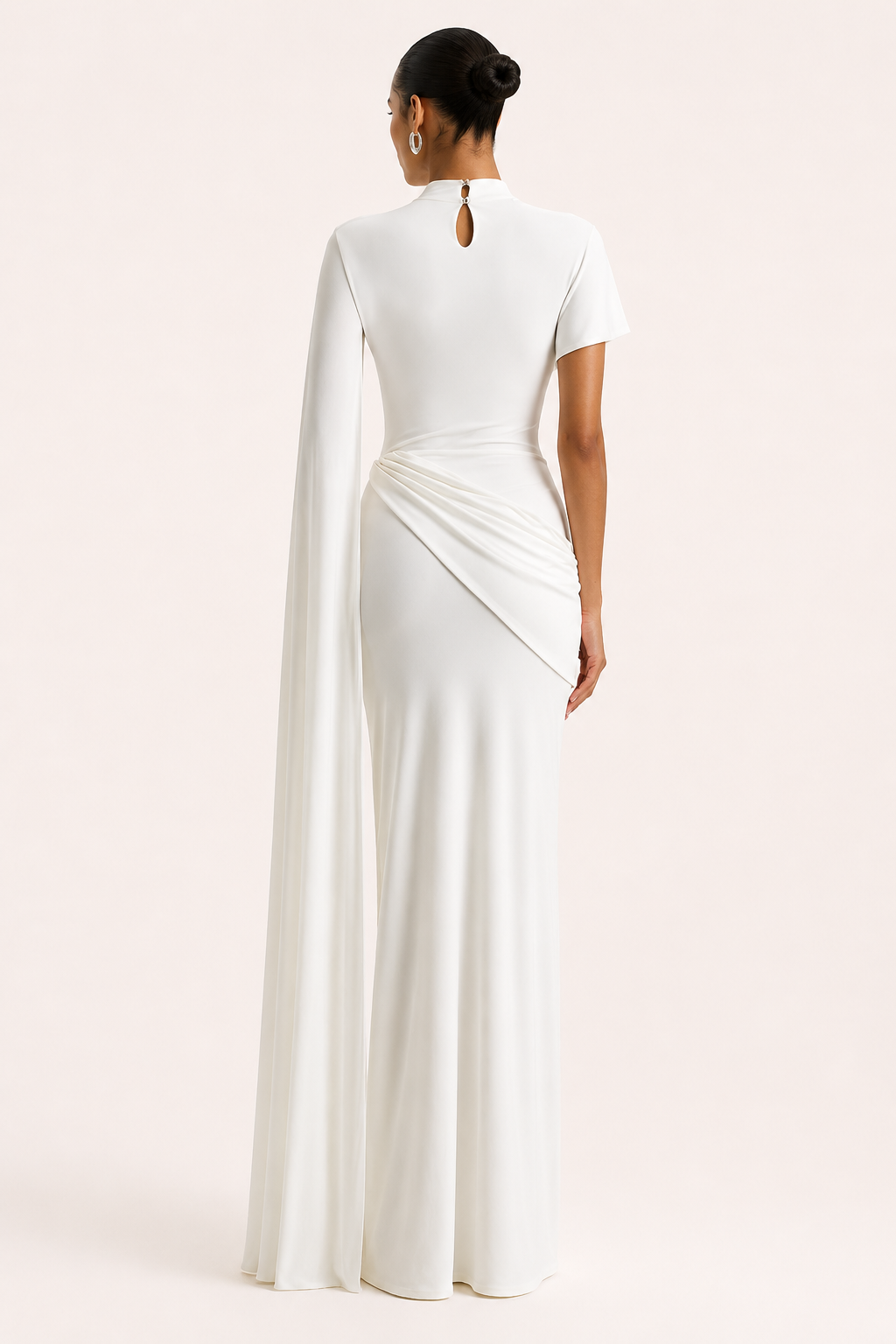Robe longue col haut cape latérale drapé croisé taille gala cérémonie et soirée formelle - Mirna