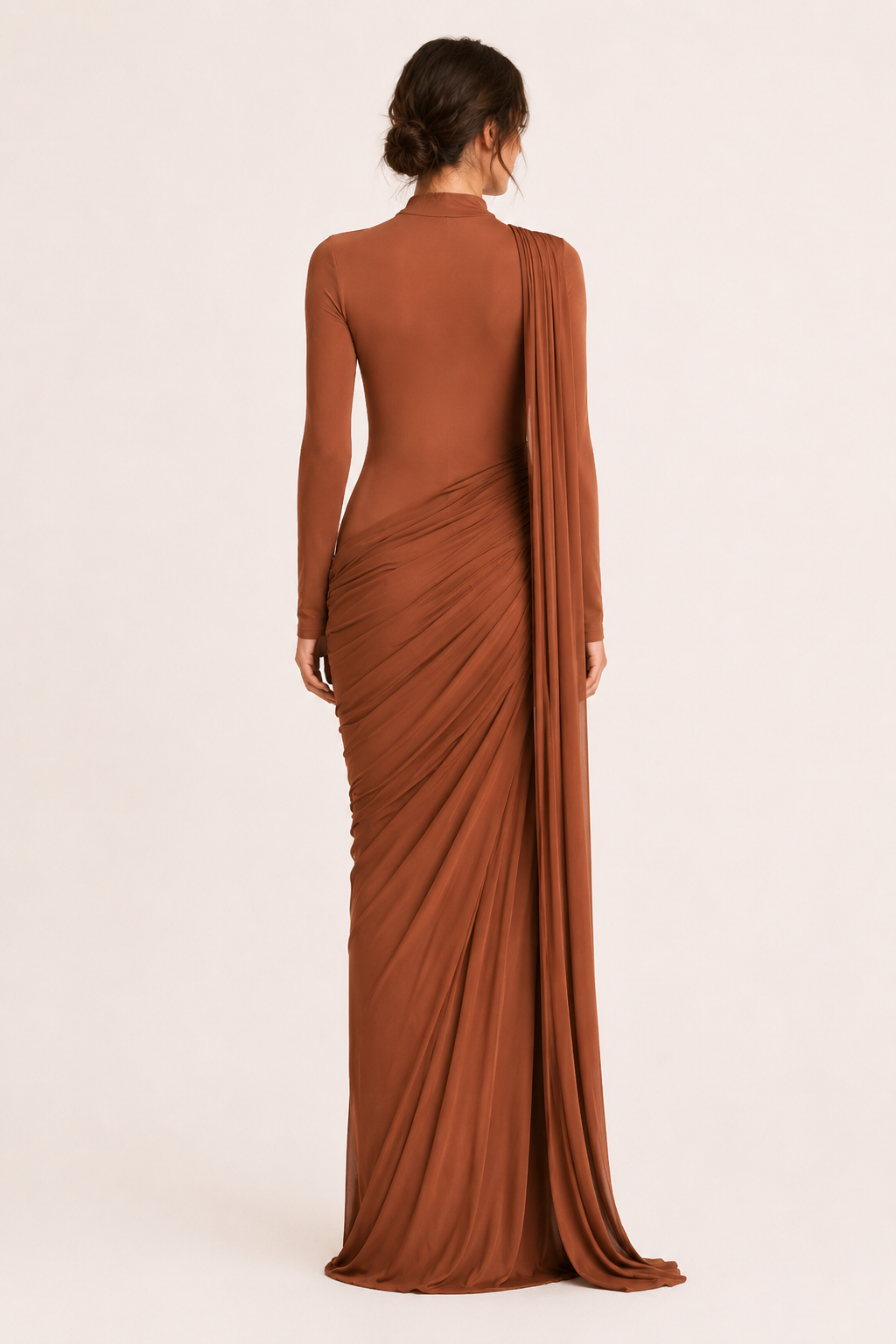 Robe longue invitée mariage cape latérale drapé devant plis longueur sol fluide - Gisela