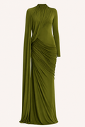 Robe longue invitée mariage cape latérale drapé devant plis longueur sol fluide - Gisela
