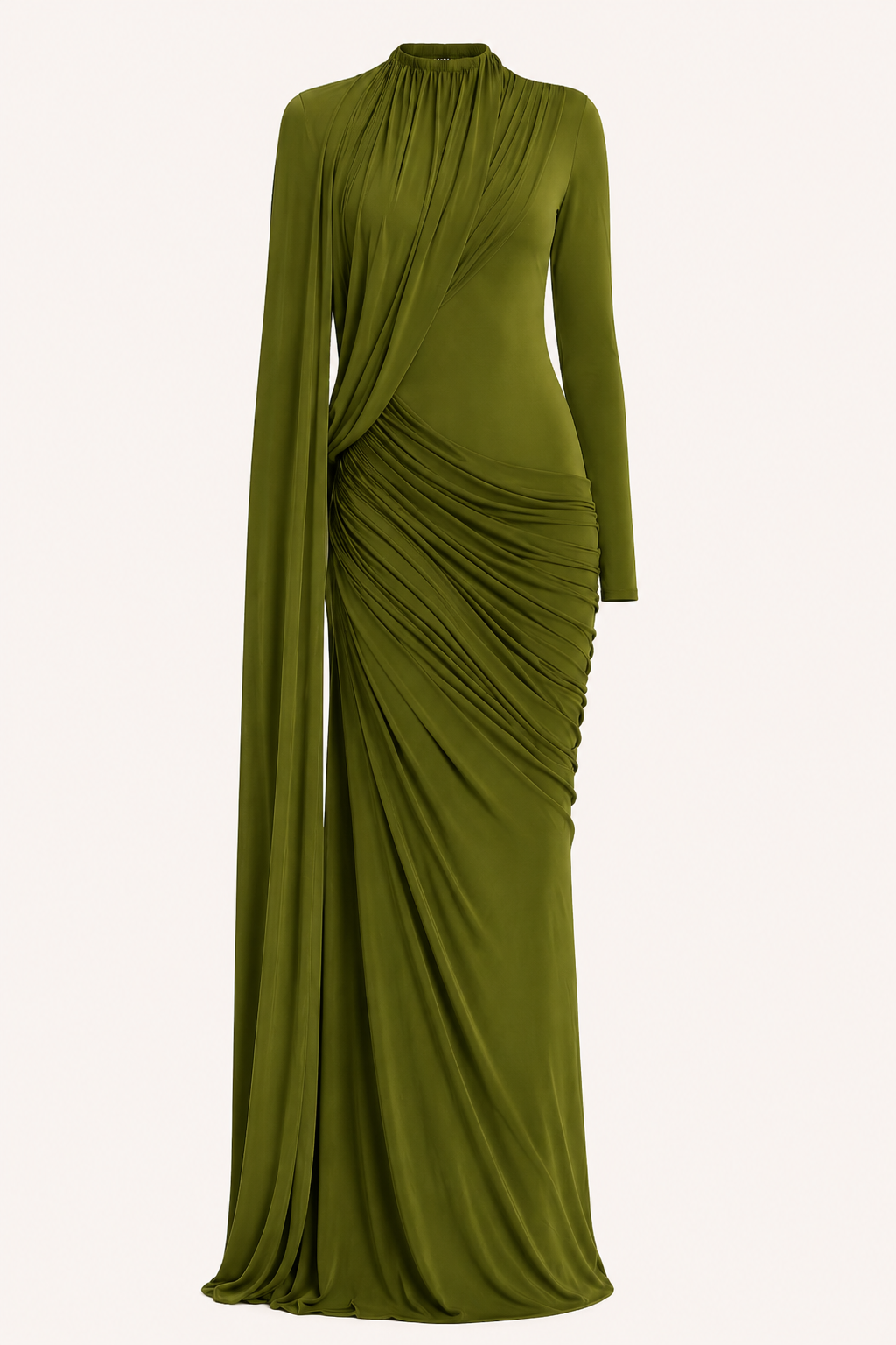 Robe longue invitée mariage cape latérale drapé devant plis longueur sol fluide - Gisela