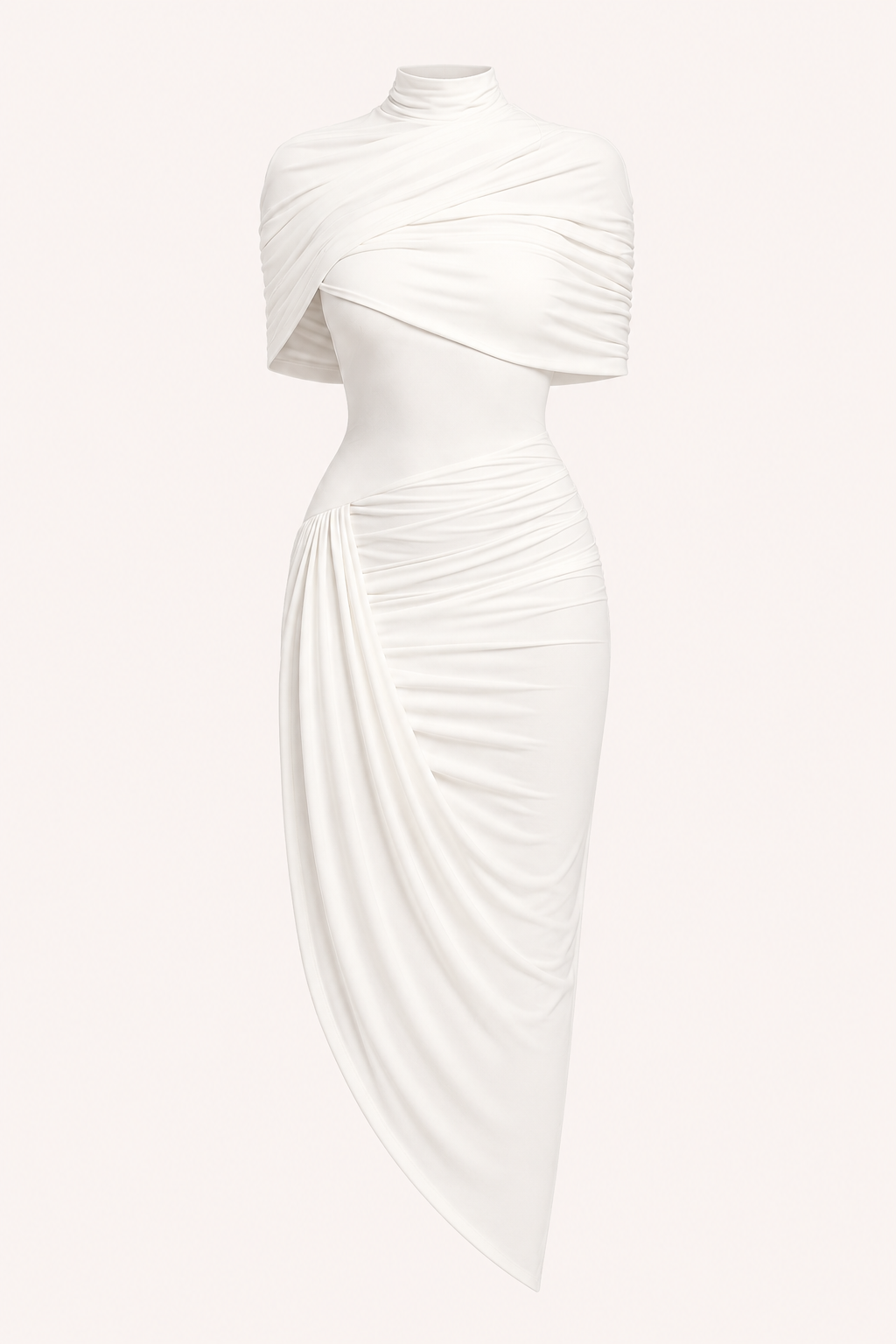 Robe midi élégante col haut drapé croisé fente asymétrique mariage et cérémonie - Katja