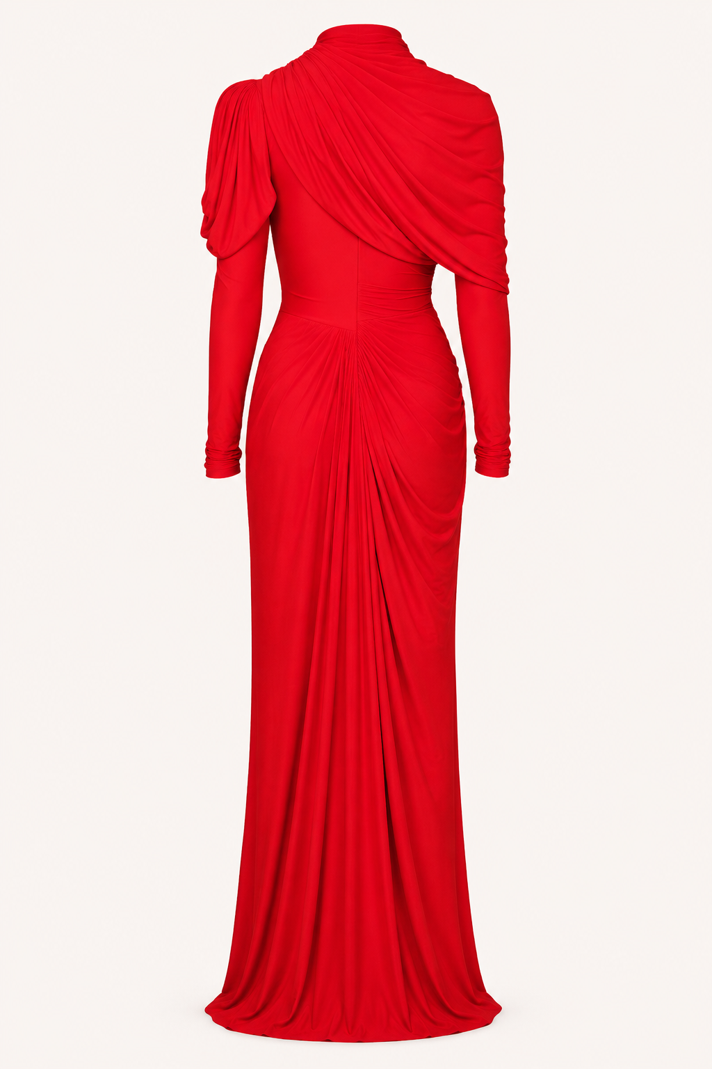 Robe longue col montant manches épaule froncée plis croisés buste gala mariage et soirée - Sonhia