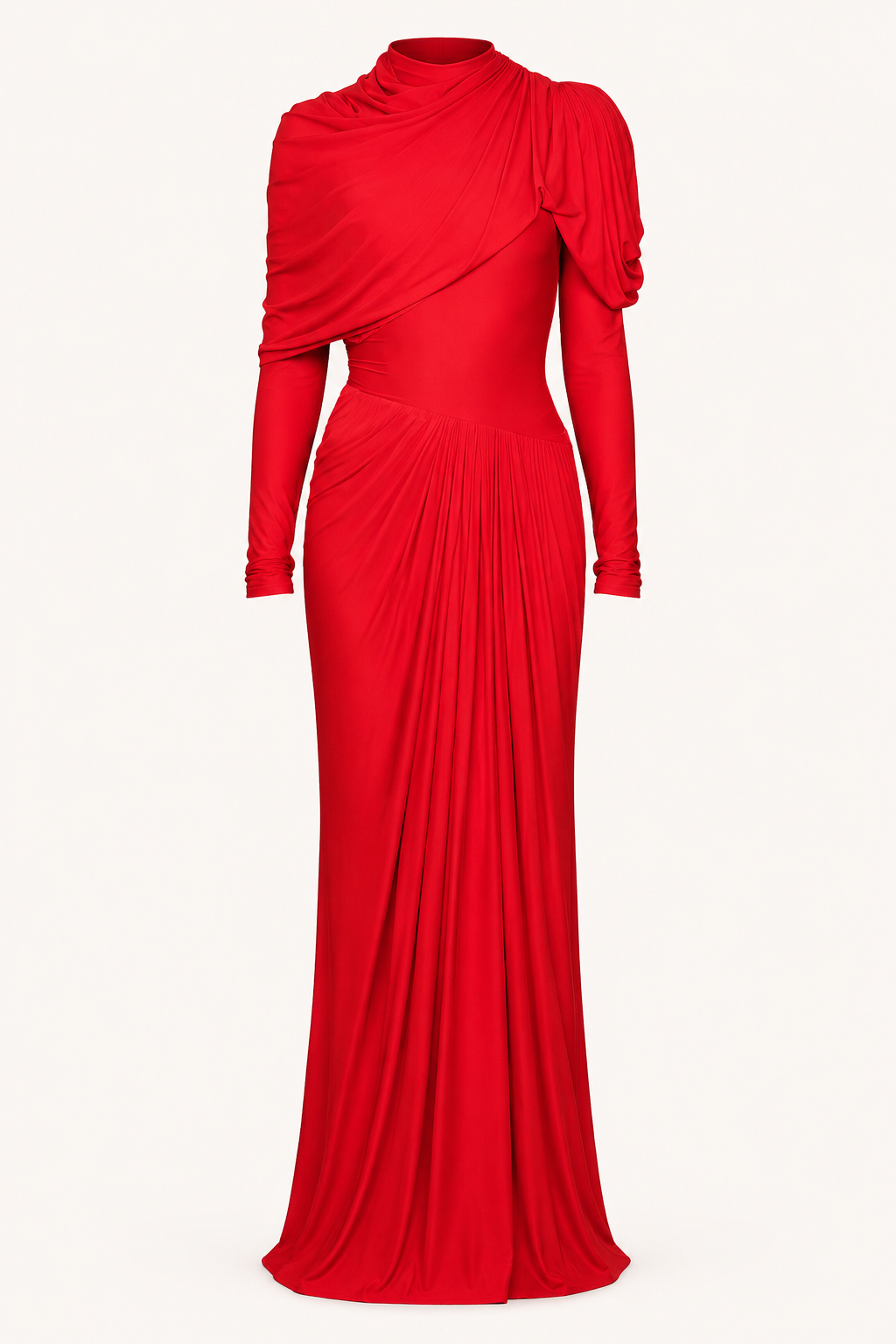 Robe longue col montant manches épaule froncée plis croisés buste gala mariage et soirée - Sonhia