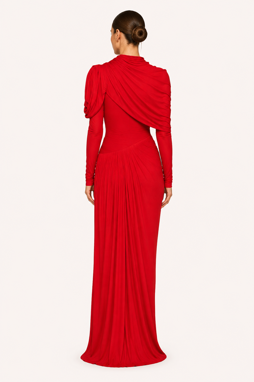 Robe longue col montant manches épaule froncée plis croisés buste gala mariage et soirée - Sonhia